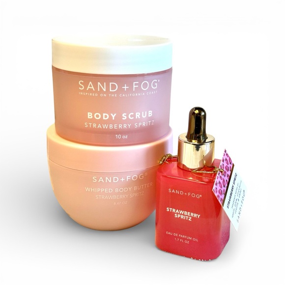 Other - SAND + FOG Strawberry Spritz Perfume Oil, Body Scrub & Body Butter Set (3 piece)